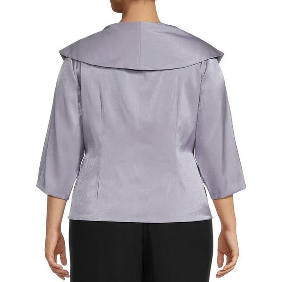 Alex Evenings Portrait Collar Neck Flower Shimmer Satin Blouse Plus Size 3X - Picture 2 of 7